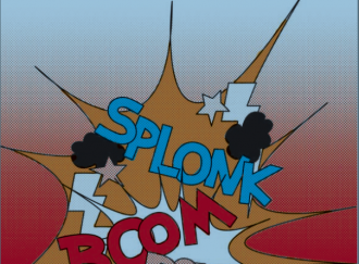 Symbolbild für Mediengewalt Splonk Boom Comicssprechblasen für Gewalt