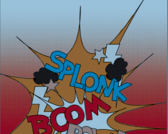 Symbolbild für Mediengewalt Splonk Boom Comicssprechblasen für Gewalt