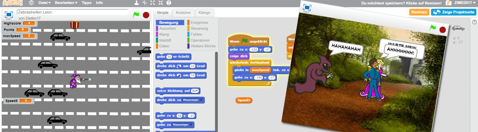 Screenshots und Fotos der Fortbildung Digitale Grundbildung: Scratch, ZIMD